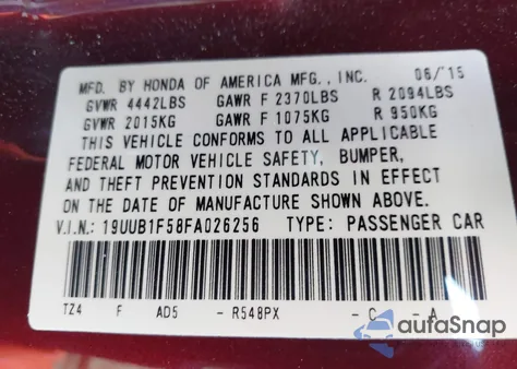 2015 Acura Tlx Tech from USA, damaged, VIN 19UUB1F58FA026256